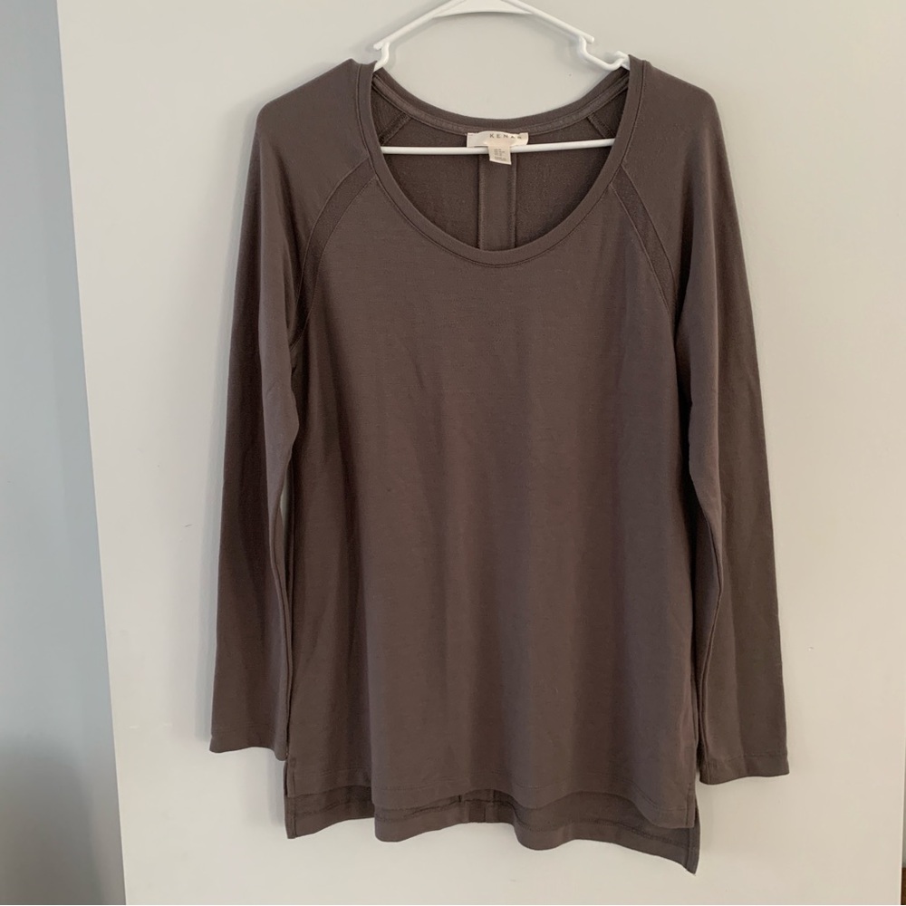 Gray Long Sleeve Shirt Top Kenar Size Medium Scoop Neck Stretch